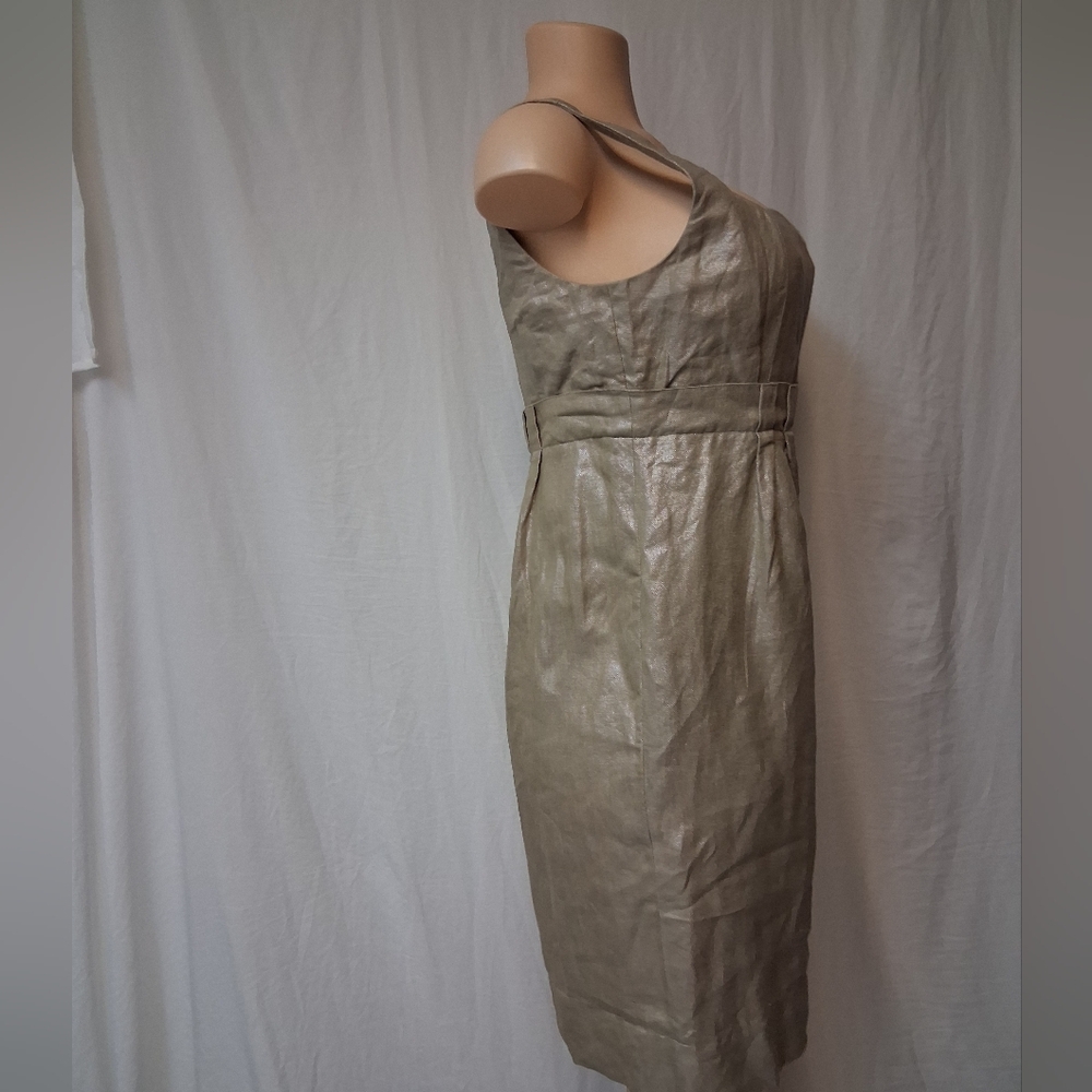 Kenneth Cole Reaction Shimmering Silver Metalic Obobe Knee  Midi Dress Sz 6 - Picture 13 of 16